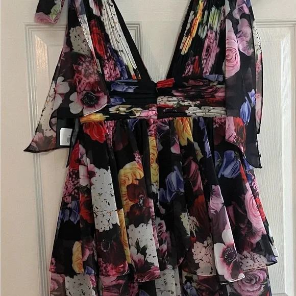 IEENA for Mac Duggal NWT #55837 Floral Bow Strap V-Neck Mini Dress Size 2 - Picture 11 of 14